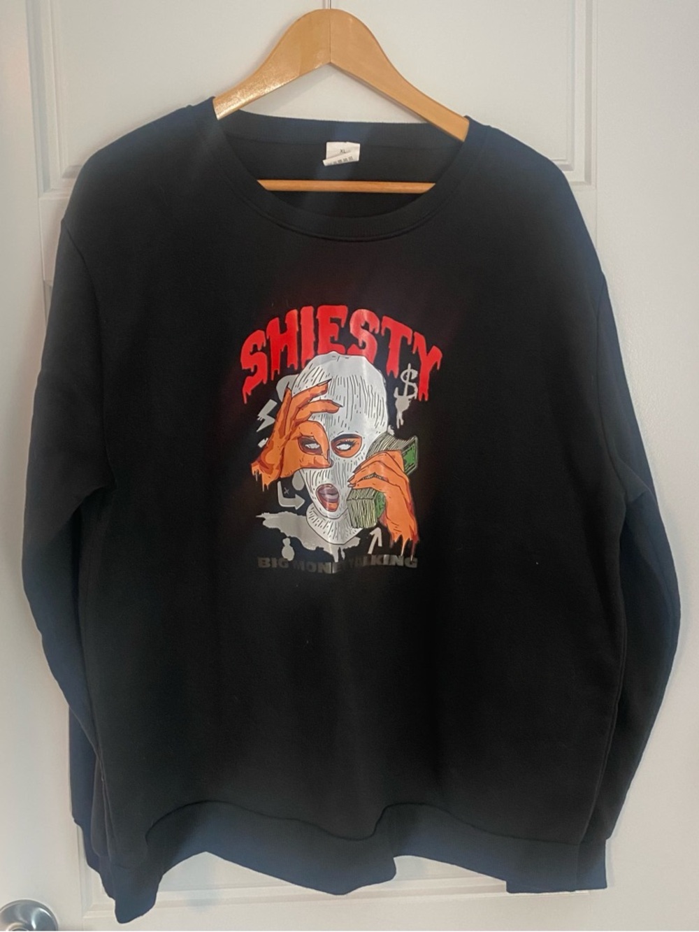 Black Graphic Crewneck Sweater “ Shiesty “ Size XL Unisex